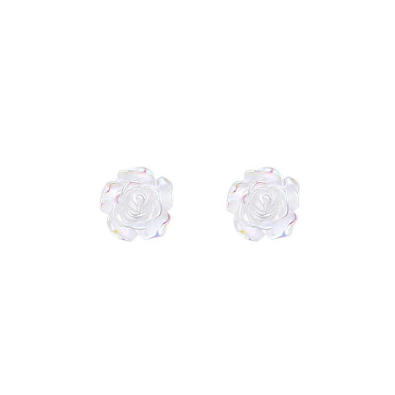 White Rose Flower 925 Sterling Silver Stud Earrings