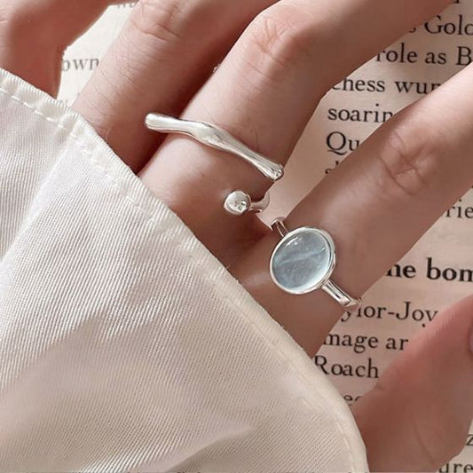 Oval Natural Aquamarine Adjustable Ring 925 Sterling Silver