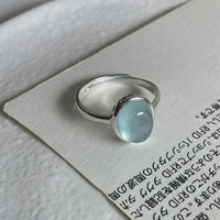 Oval Natural Aquamarine Adjustable Ring 925 Sterling Silver