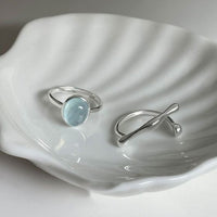 Oval Natural Aquamarine Adjustable Ring 925 Sterling Silver