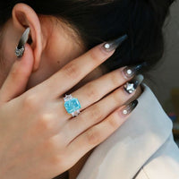 10x12mm Emerald Created High Carbon Diamond Sterling Silver Ring