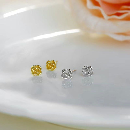 Mini Rose Flower 925 Sterling Silver Stud Earrings