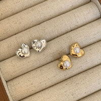 Irregular Heart Shell Pearl Stud Earrings, 925 Sterling Silver