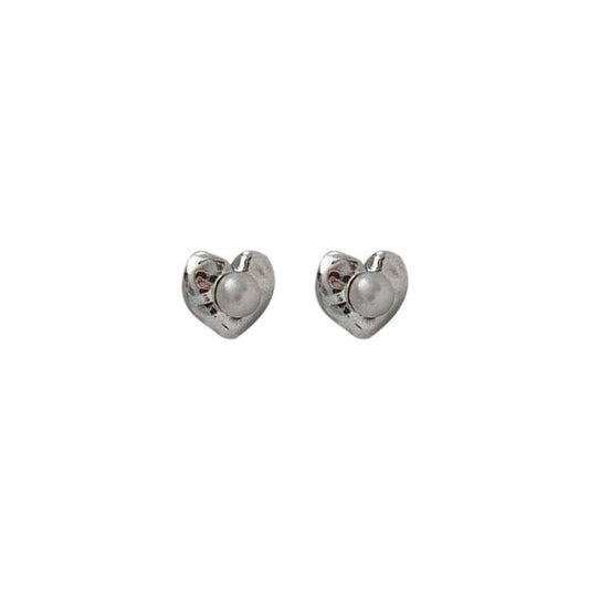 Irregular Heart Shell Pearl Stud Earrings, 925 Sterling Silver