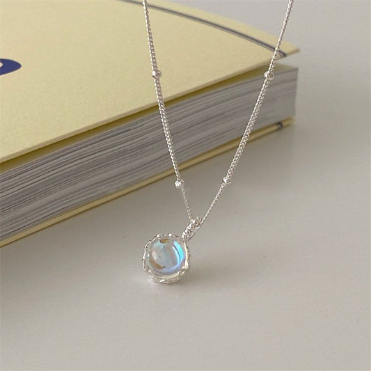 Honey Moon Created Moonstone Necklace in 925 Sterling Silver