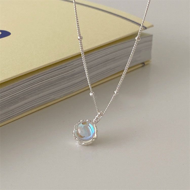 Honey Moon Created Moonstone Necklace in 925 Sterling Silver