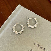 Vintage Hollow Flower 925 Sterling Silver Hoop Earrings