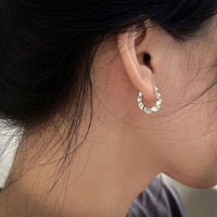 Vintage Hollow Flower 925 Sterling Silver Hoop Earrings