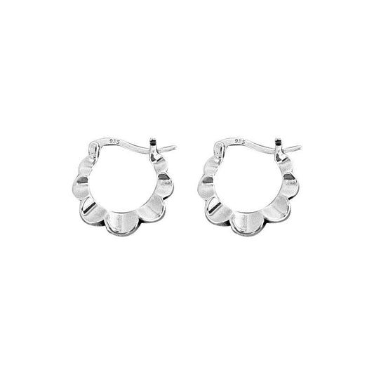 Vintage Hollow Flower 925 Sterling Silver Hoop Earrings