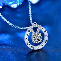 Roman Numeral Circle Necklace with 1ct Moissanite in 925 Sterling Silver