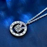 Roman Numeral Circle Necklace with 1ct Moissanite in 925 Sterling Silver