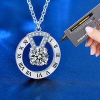 Roman Numeral Circle Necklace with 1ct Moissanite in 925 Sterling Silver