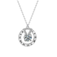 Roman Numeral Circle Necklace with 1ct Moissanite in 925 Sterling Silver