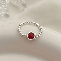 Red Agate Flower Bell Adjustable Sterling Silver Ring
