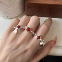 Red Agate Flower Bell Adjustable Sterling Silver Ring