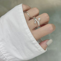 Double Layer Pearl Geometric Ring 925 Sterling Silver
