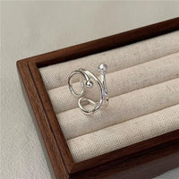 Double Layer Pearl Geometric Ring 925 Sterling Silver