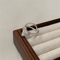 Double Layer Pearl Geometric Ring 925 Sterling Silver