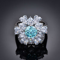 Paraiba Emerald Created High Carbon Diamond Ring, 8mm, 925 Sterling Silver