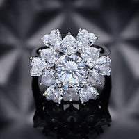 Paraiba Emerald Created High Carbon Diamond Ring, 8mm, 925 Sterling Silver