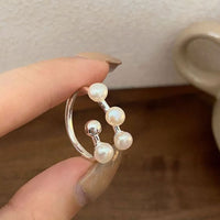 Shell Pearl Line Adjustable 925 Sterling Silver Ring