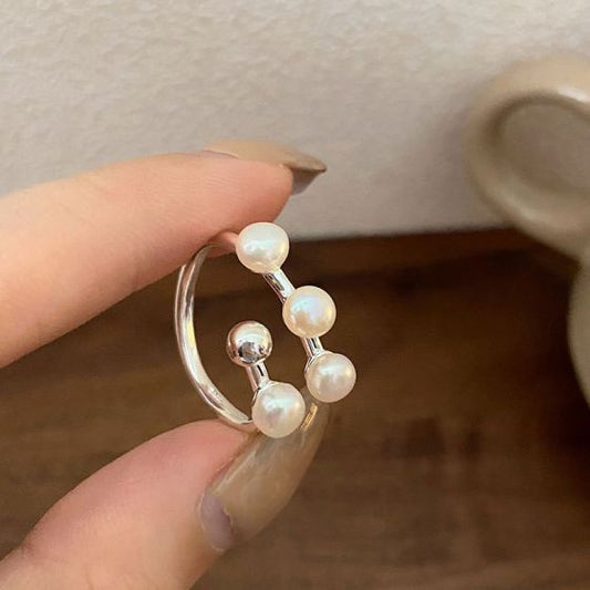 Shell Pearl Line Adjustable 925 Sterling Silver Ring