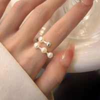 Shell Pearl Line Adjustable 925 Sterling Silver Ring