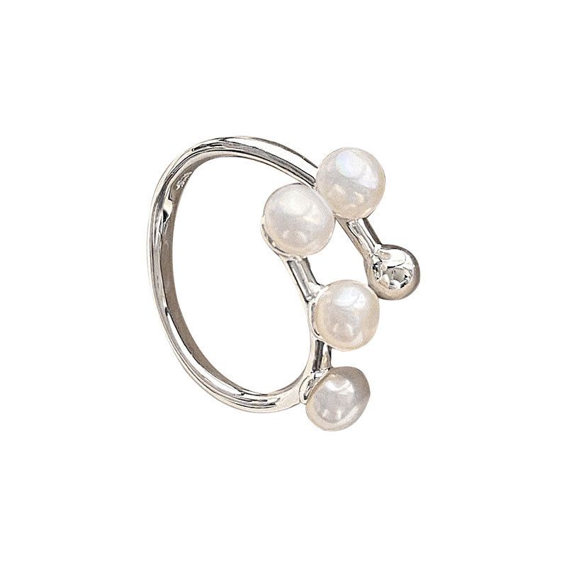 Shell Pearl Line Adjustable 925 Sterling Silver Ring