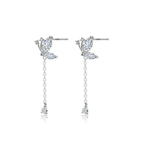Flying Butterfly Crystal Tassel Earrings 999 Sterling Silver