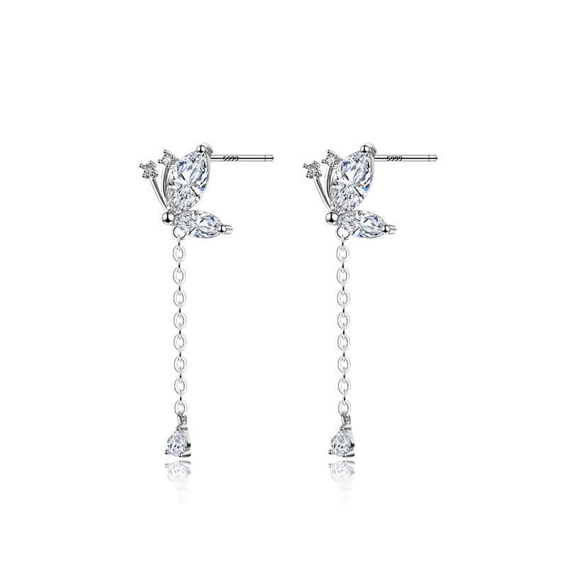 Flying Butterfly Crystal Tassel Earrings 999 Sterling Silver