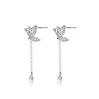 Flying Butterfly Crystal Tassel Earrings 999 Sterling Silver