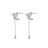 Flying Butterfly Crystal Tassel Earrings 999 Sterling Silver