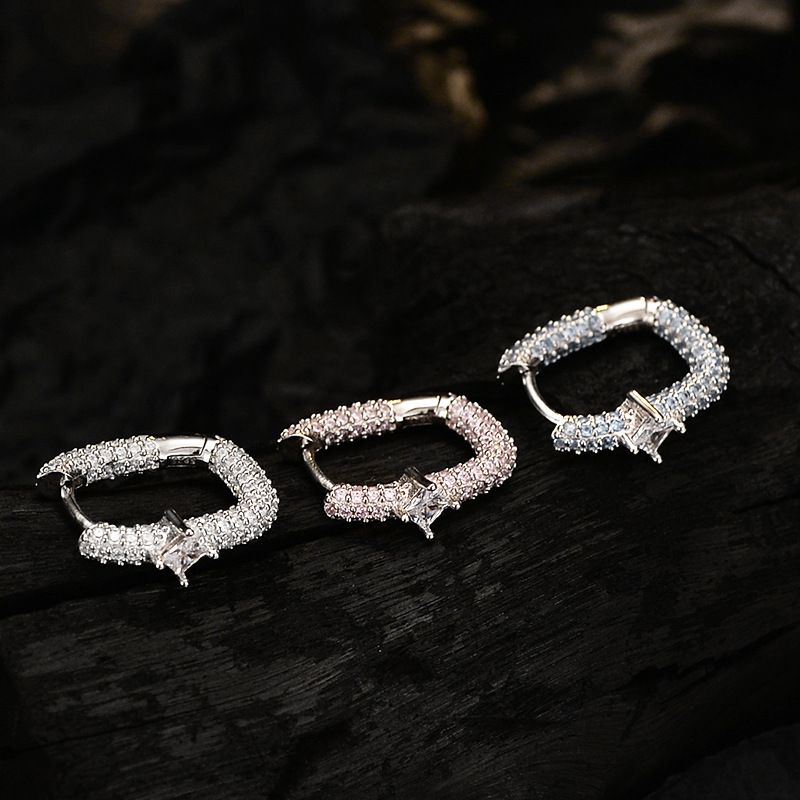 Micro Setting Rhombus Crystal Hoop Earring (Single)