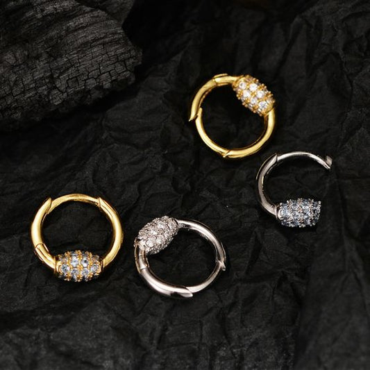 Micro Setting CZ 925 Sterling Silver Hoop Earring (Single)