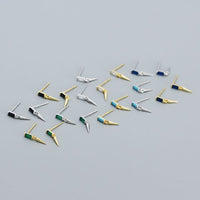 Geometric Baguette Crystal and Turquoise 925 Sterling Silver Stud Earrings