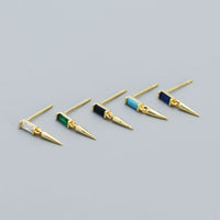 Geometric Baguette Crystal and Turquoise 925 Sterling Silver Stud Earrings