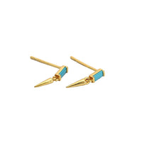 Geometric Baguette Crystal and Turquoise 925 Sterling Silver Stud Earrings