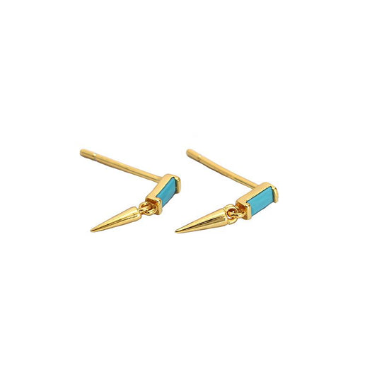 Geometric Baguette CZ and Turquoise 925 Sterling Silver Stud Earrings