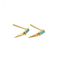 Geometric Baguette Crystal and Turquoise 925 Sterling Silver Stud Earrings