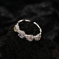 Colorful Crystal Flower Adjustable 925 Sterling Silver Ring