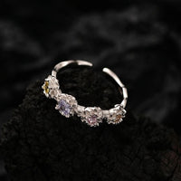 Colorful Crystal Flower Adjustable 925 Sterling Silver Ring