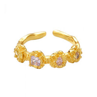 Colorful Crystal Flower Adjustable 925 Sterling Silver Ring
