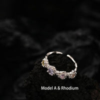 Colorful Crystal Flower Adjustable 925 Sterling Silver Ring