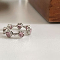 Pink Crystal Heart-in-Heart Sterling Silver Adjustable Ring