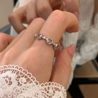 Pink Crystal Heart-in-Heart Sterling Silver Adjustable Ring