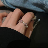 Pink Crystal Heart-in-Heart Sterling Silver Adjustable Ring
