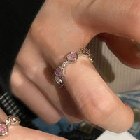Pink Crystal Heart-in-Heart Sterling Silver Adjustable Ring