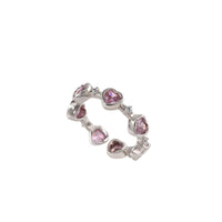 Pink Crystal Heart-in-Heart Sterling Silver Adjustable Ring
