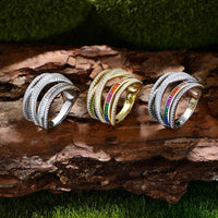 Rainbow Multi-Layer Crystal Cross Adjustable Ring