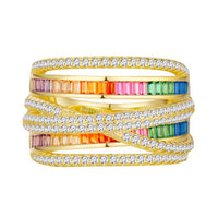 Rainbow Multi-Layer Crystal Cross Adjustable Ring